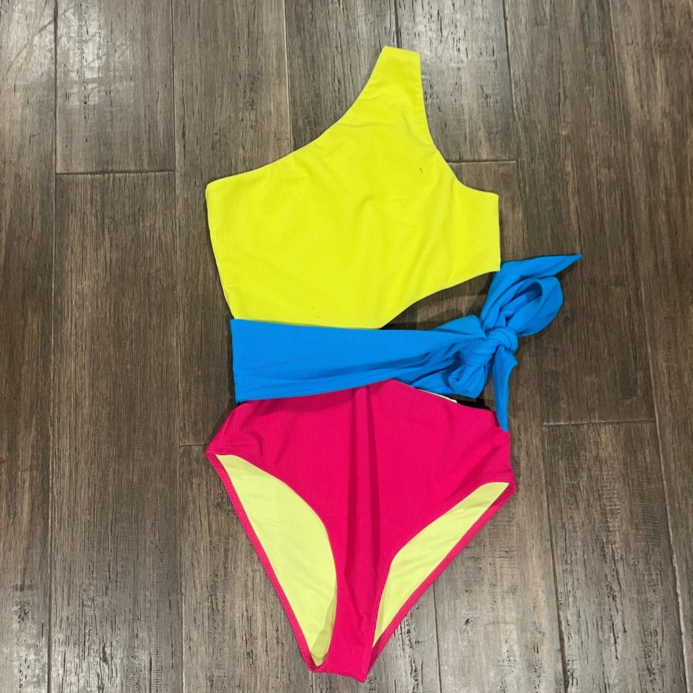 Beach Riot Yellow and Blue One-Shoulder One Piece